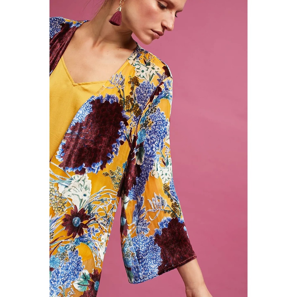 Floreat x Anthropologie Aurelia Velvet Burnout Floral Kimono O/S Hippie Boho Top - Picture 7 of 16